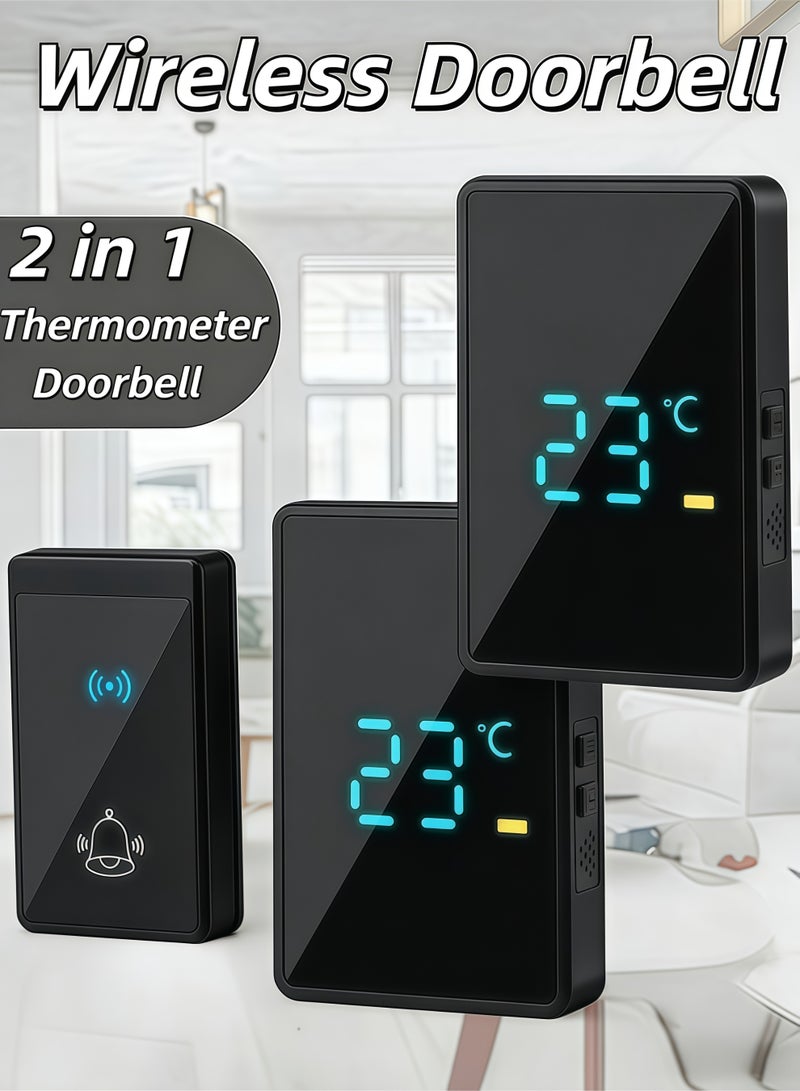 XiuWoo Wireless Doorbell,IP44 Waterproof Wireless Doorbell,with LED Weather Display, Adjustable Volume Wireless Chime, Long Range Strong Wall Penetration, Easy Pairing Wireless Door Chime Kit,56 Sounds and 5 Levels of Volume,for Home, Apartment, Office, Warehouse,Hotel,Dormitory,Elderly, Hearing Impaired(1 Transmitter 2 Receivers) - Image 1